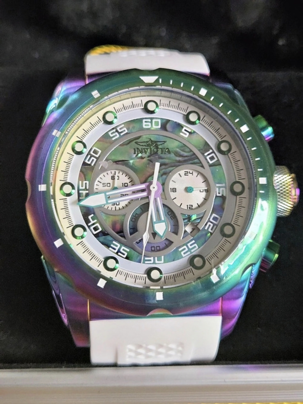 69834 Invicta Speedway Nacrite Iri Chronograph Watch in White Silicone Band 50mm